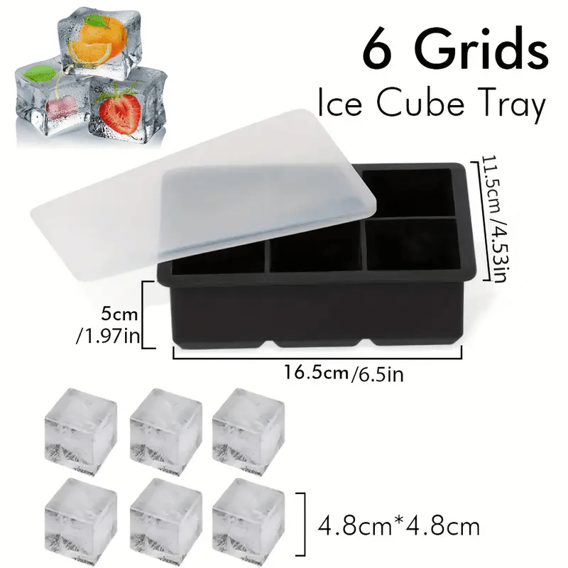 TEMU Cjorwyn Silicone Ice Cube Trays, 4/6/8/15grids Square Ice Cube Tray, Ice Cube Moulds With Lid, Ice Molds Silicone, Ice Cube Maker, Large Ice
