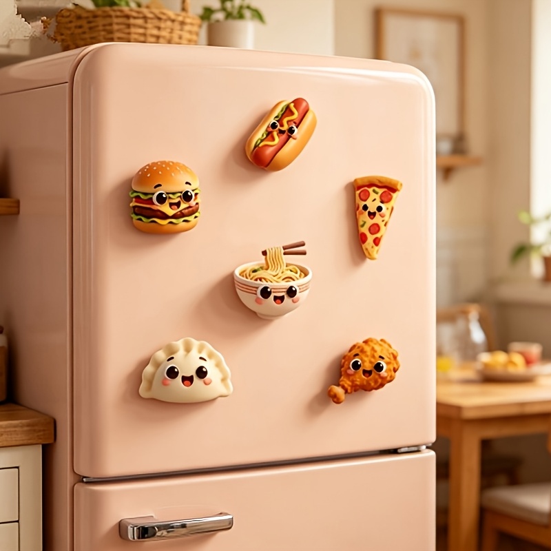 TEMU 6pcs Set Of Adorable Food-themed Fridge Magnets – A Fun Gift For Food Lovers, Suitable For Decorating Refrigerators, Mailboxes, , And Furniture;