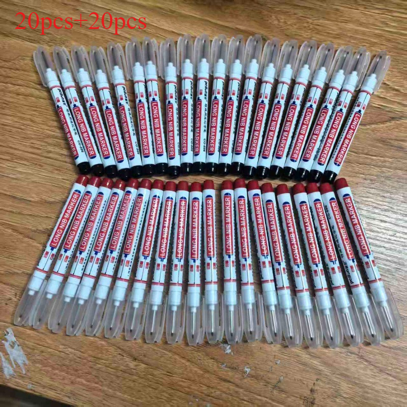 Image of 40pcs Heavy-duty Oil-based Carpenter Marker Pens - Long Nose Deep Hole Markers Suitable For Wood, Metal, Ceramic, Concrete - Ink Labeling, Construction Tools For Diy, Carpentry & Industrial Use