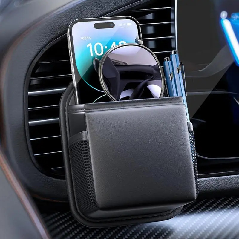 Image of Pu Leather Car Storage Bag Multifunctional Car Air Outlet Organizer Box Fashion Glasses Air Vent Holder