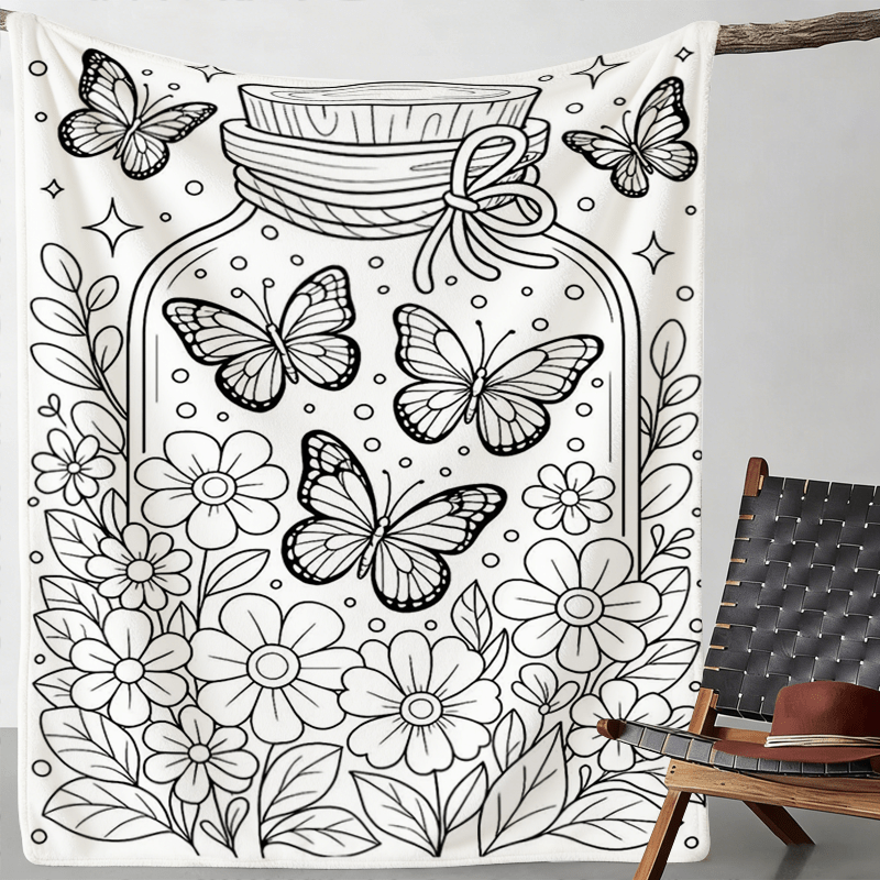 TEMU Diy Coloring Flannel Blanket. Hand Drawn Vase Print, Soft Breathable For Office Living Room Sofa, Holiday Gift. Coloring Pens Not Included.