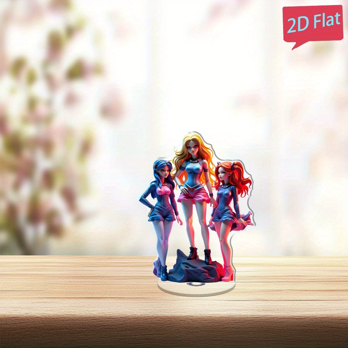 TEMU 2D Plat - [2D Plat] 1pc Ornement Acrylique 2D - Thème Mode Néon Vibrant, Sculpture de Figurine de Style avec Cheveux et de Vêtements , Parfait