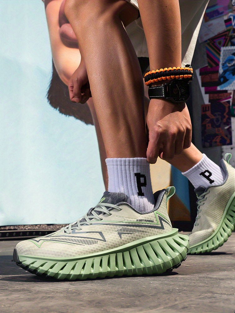 Men'S Lightweight Breathable Running Shoes - Cushioned Athletic Sneakers with Non-Slip MD/TPR Outsole, All-Season Training Shoes for Gym, Hiking, Jogging - Grey/Green Accents - Lace-Up Closure for Secure Fit - Ideal for Beginners & Advanced Runners, Outdoor Activities, Sporty Design, Durable Construction, Performance Footwear, Active Lifestyle