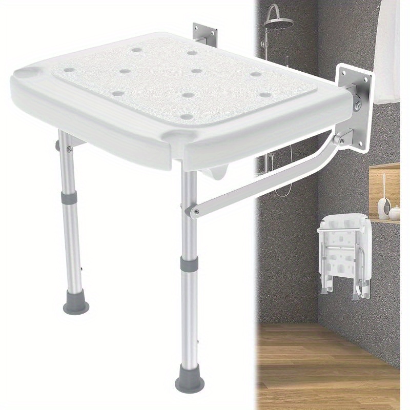 E-shop Duschsitz Wandmontage Faltbar 42-52Cm Höhenverstellbar mit Rutschfesten Füßen und Ablauflöchern, Maximale Belastung 200Kg