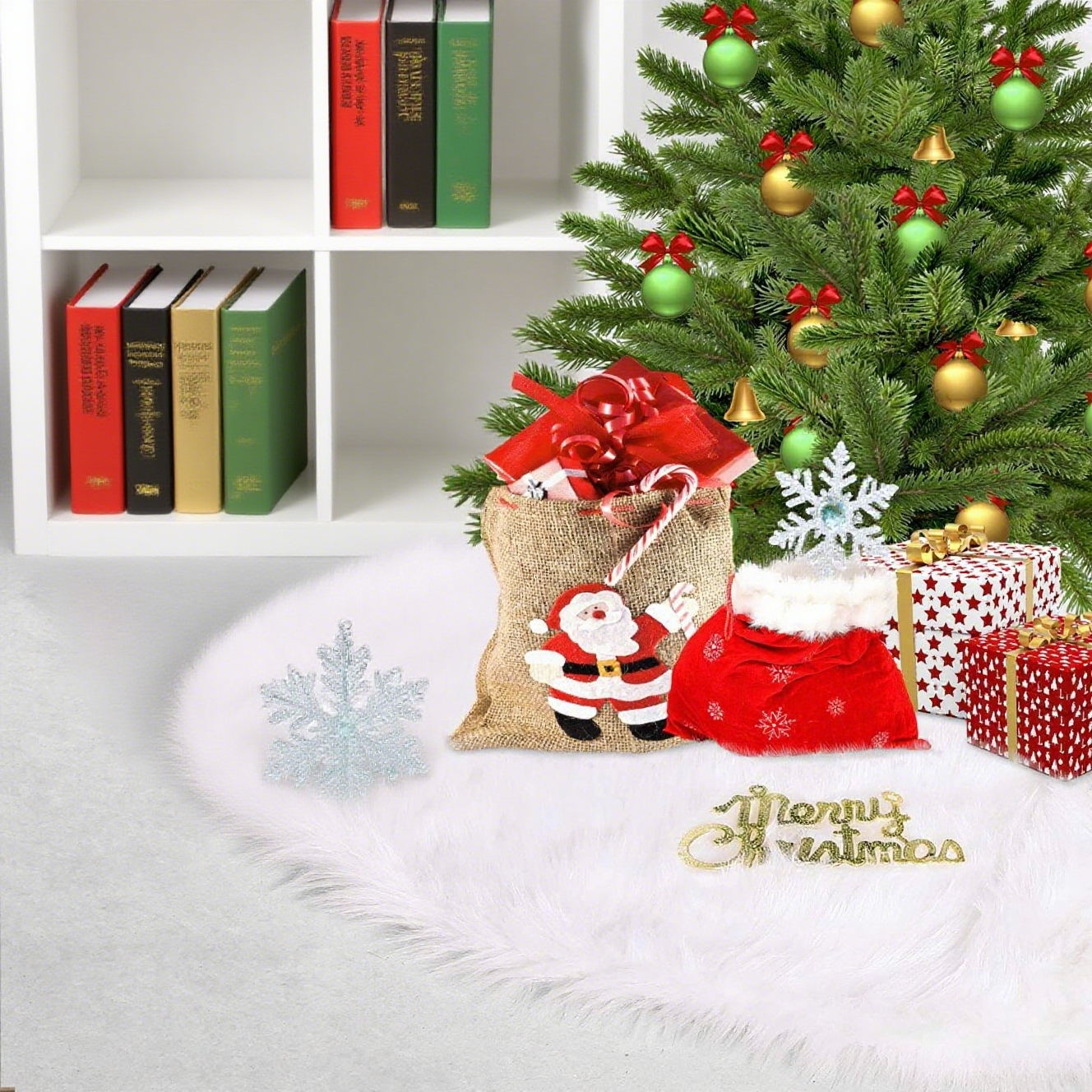 TEMU Christmas Tree Skirt, White Long-haired Christmas Tree, Large 152cm, Christmas Tree Skirt, Holiday Party, Christmas Tree Decoration, Christmas ,