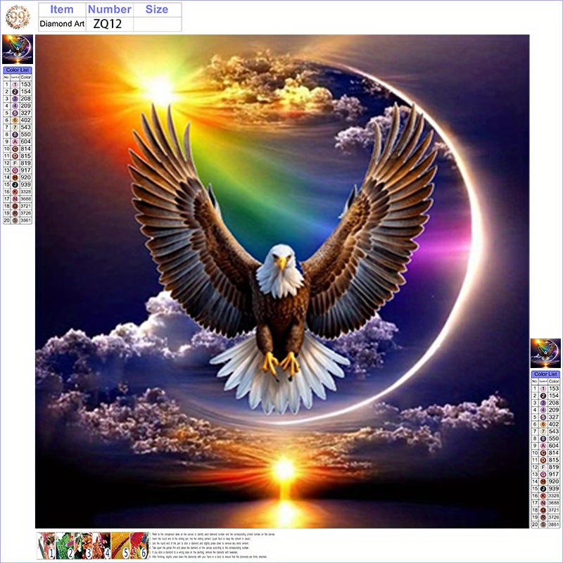 TEMU 5d Set - Eagle, Bright . Easy For Beginners, Ideal For Decorating For Home Or Office Walls, A Great Gift For Halloween Or Christmas