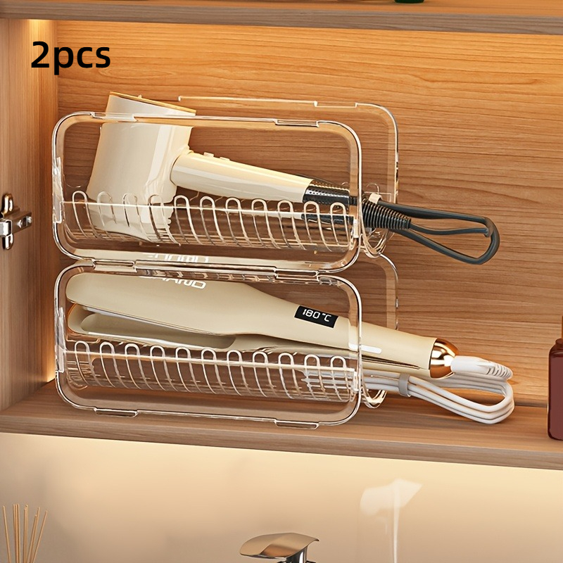 TEMU Zxf-2pcs Acrylic Hair Tool Storage Boxes, Stackable Countertop Hair Dryer Organizer, Curling Iron, Egg Roll Rod, Straightener Storage Rack,
