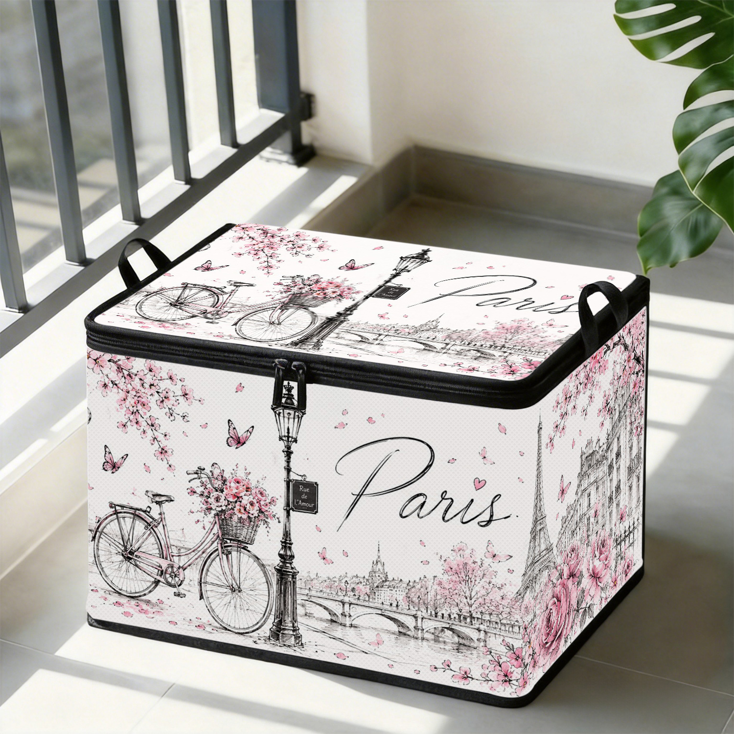 TEMU 1 pièce Grande boîte de rangement de style français à fermeture éclair avec imprimé - Polypropylène adaptée pour , la penderie, sous le lit, le