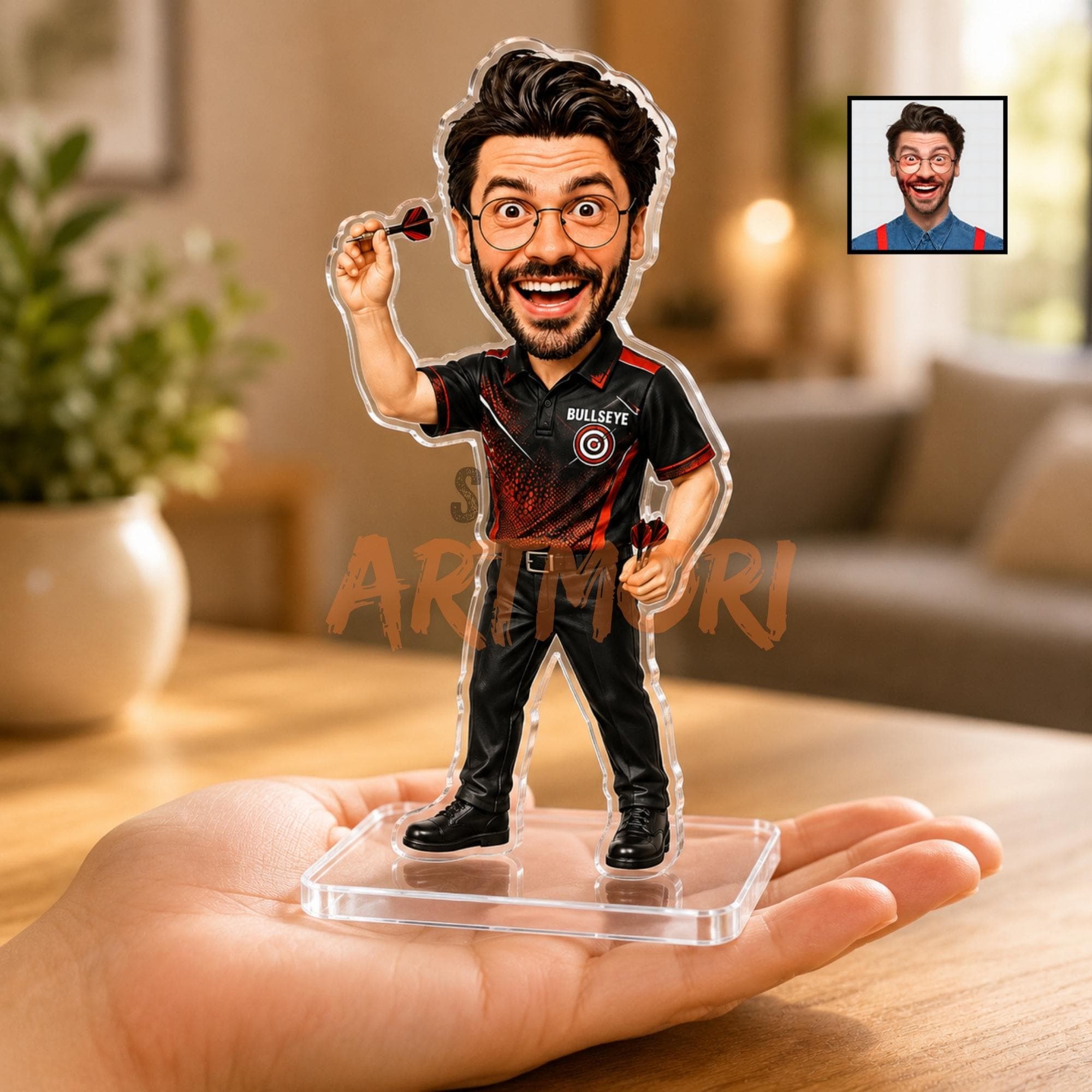 TEMU 2d Flat, 1pc Personalized Photo Darts Player Figurine - Name/photo Trophy Suitable For Desk Decor, Pub League Awards, Darts Gifts For Players,