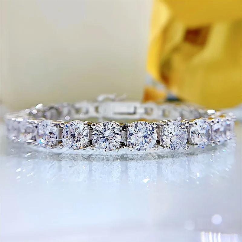 TEMU 27 Carats Complete Moissanite Bracelet For Genders, Vvs1 Round Cut, 925 Sterling Bracelets For Women Engagement Jewelry, Stylish Fashion Accessory Great Gift For Her