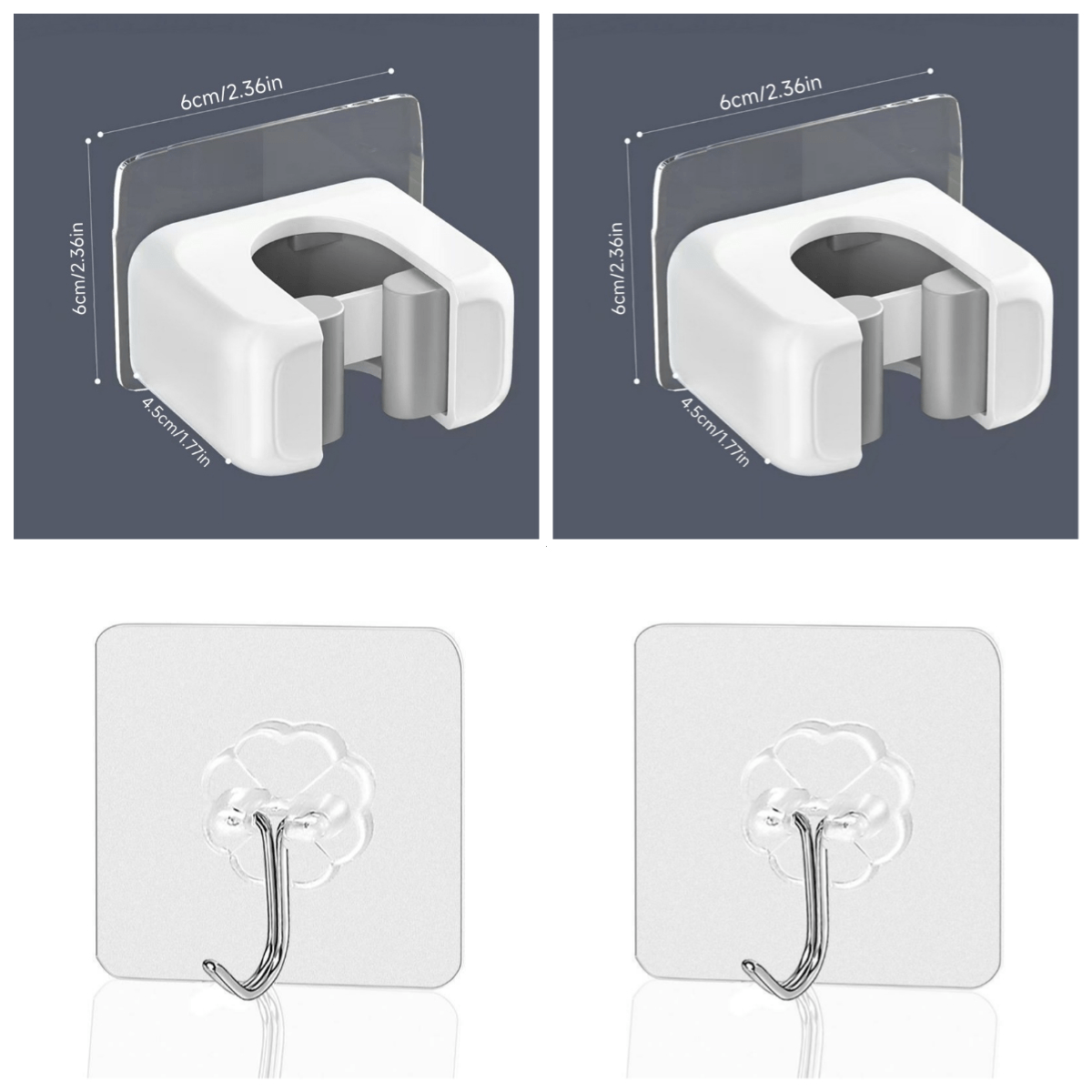 TEMU No-drill Wall-mounted Mop And Broom Holder - Strong Plastic Mop Clips And Broom Hooks (2pcs Clips And 2pcs Towel Hooks) Space-saving Vertical