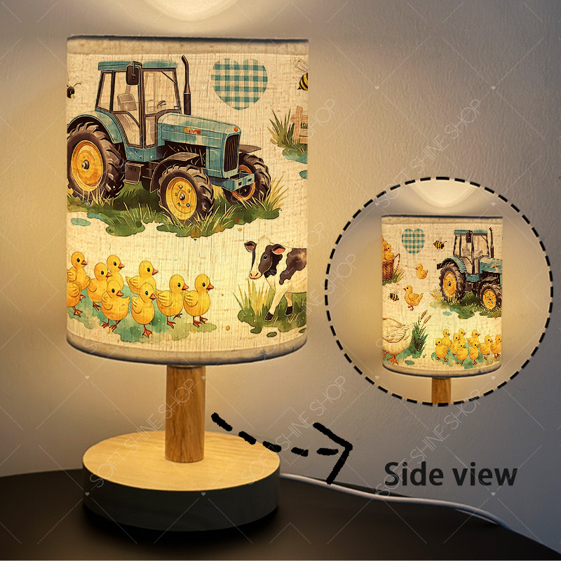 USB-Powered Fabric Table Lamp with Blue Tractor and Ducklings Design