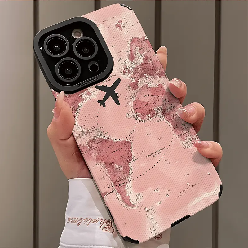 Foto de Funda con diseño de mapa de aviación de avión rosa.