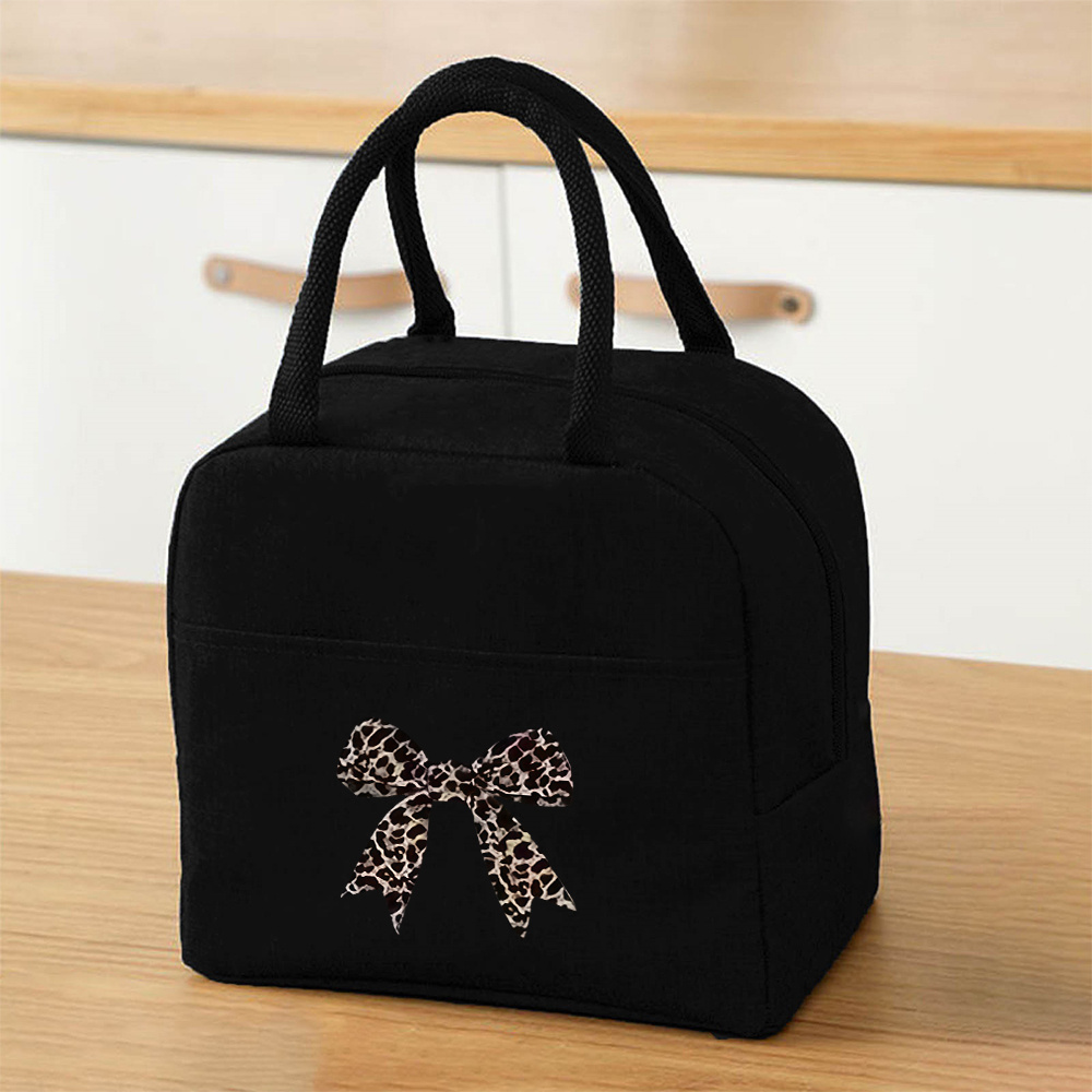 TEMU 1pc Leopard - Print Bow Hair Accessory Lightweight Insulated Lunch Box Bag Cold For , Non-food Contact