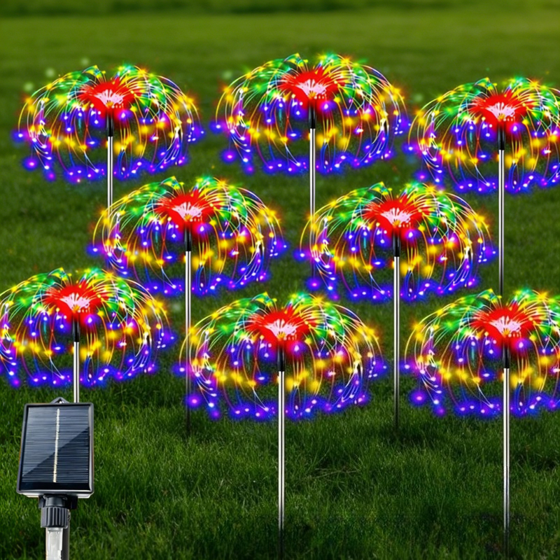 TEMU 8pcs Set -538 Led Solar Outdoor Fireworks Lights - Colorful/warm White, Ip65, 8 Lighting , Suitable For Diy Courtyard, Party And Wedding, Lawn,