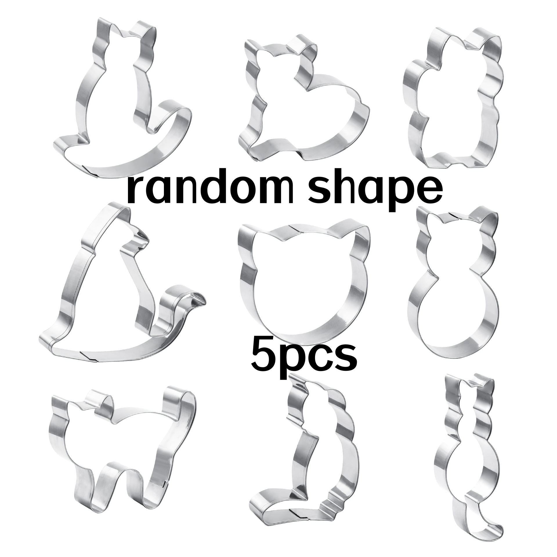 TEMU 5pcs, Random Shape Cat-themed Biscuit Mold, Stainless Steel Animal Biscuit Cutting Mold Set, Suitable For Baking, Multi-functional Kitchen Tool
