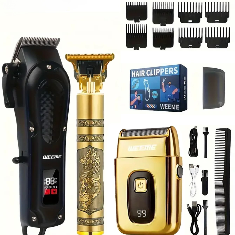 TEMU 1-set Electric Hair Clipper Set With Professional Alloy Blade & Engraved Design - Usb Rechargeable Cordless Hair Clippers For , Lithium Battery,