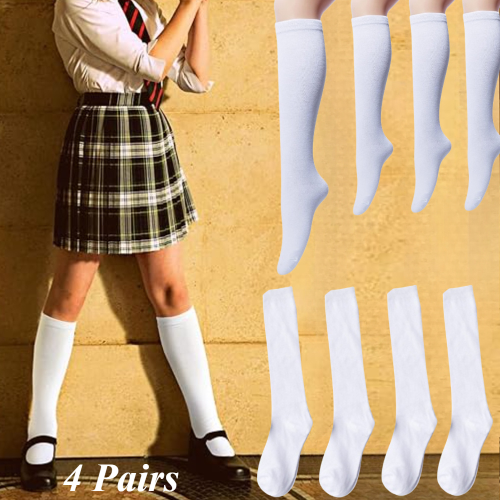 

4 Pairs Women's Knee-high Socks - Breathable, Comfortable, Solid Color, Knit Casual Socks For , Commuting, And Sports - 80%, 20% Polyester, Spring/autumn