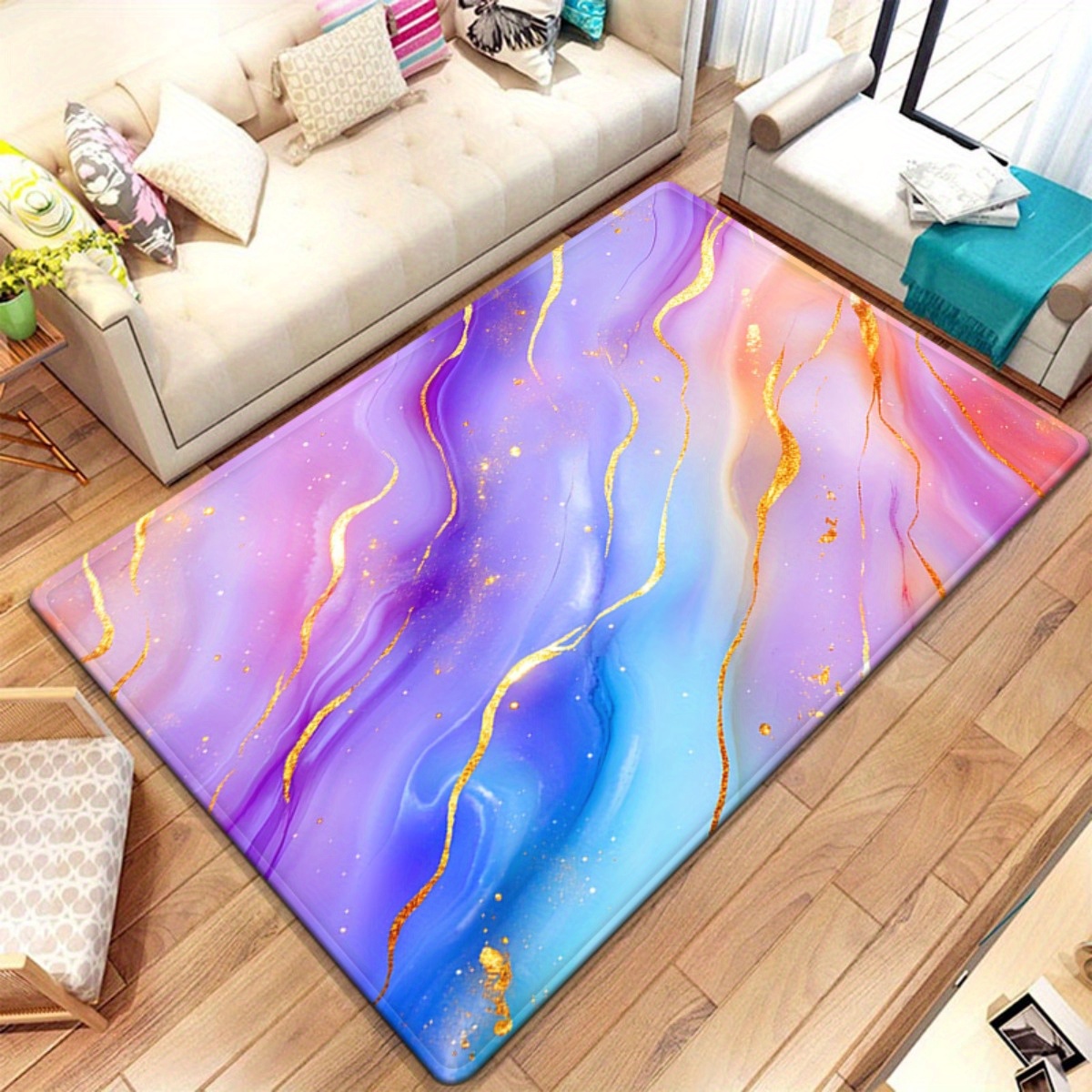 TEMU 800g/mÂ² Colorful Abstract Art Hd Printed Indoor Rugs, Yoga Mat, Non-slip Bathroom Mats, Microfiber Absorbent Machine Washable Polyester Rug For