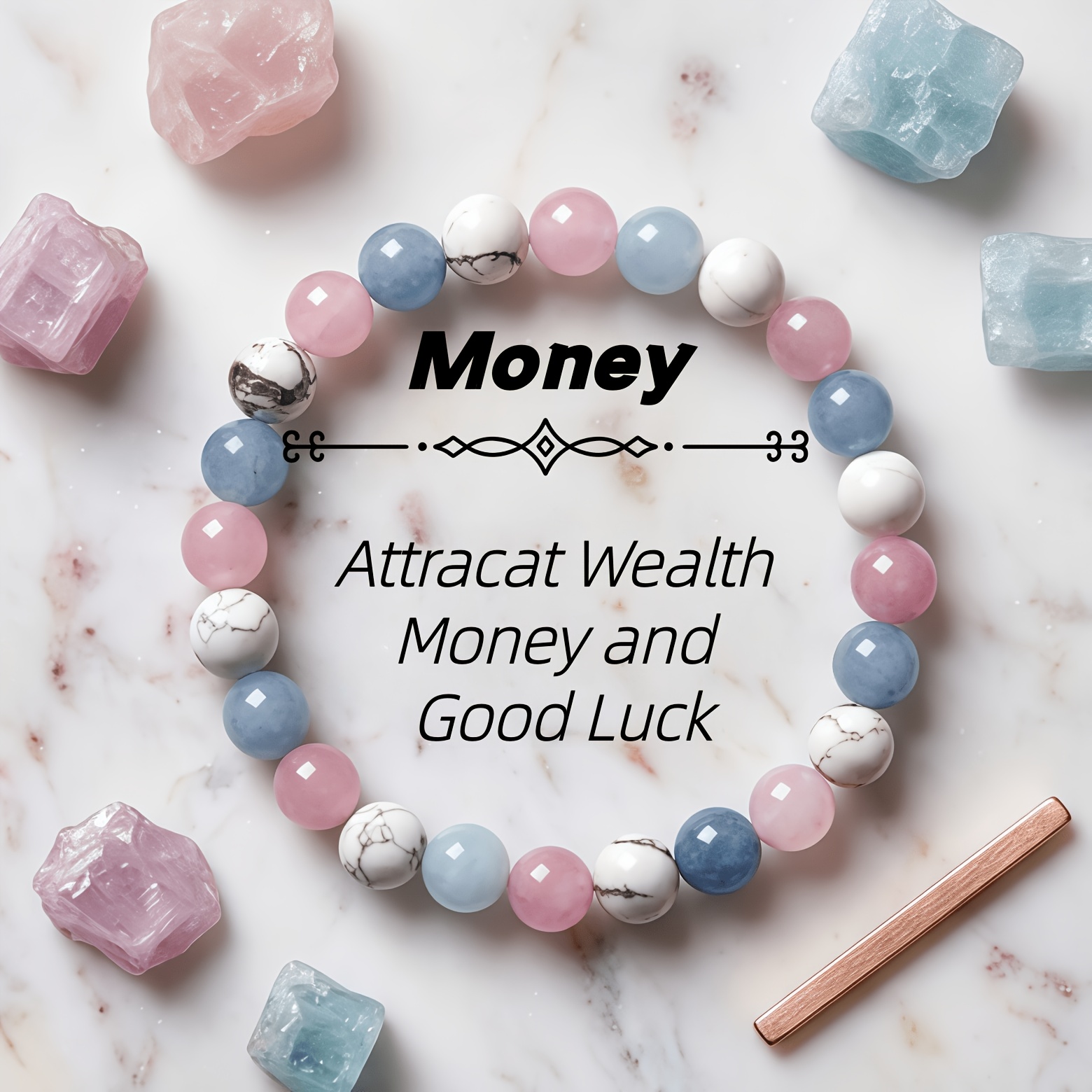 TEMU Natural   Aquamarine   White Turquoise Multi-gemstone Bracelet, Jewelry For Stabilizing Emotional Swings After Inner Trauma, Light Luxury Niche