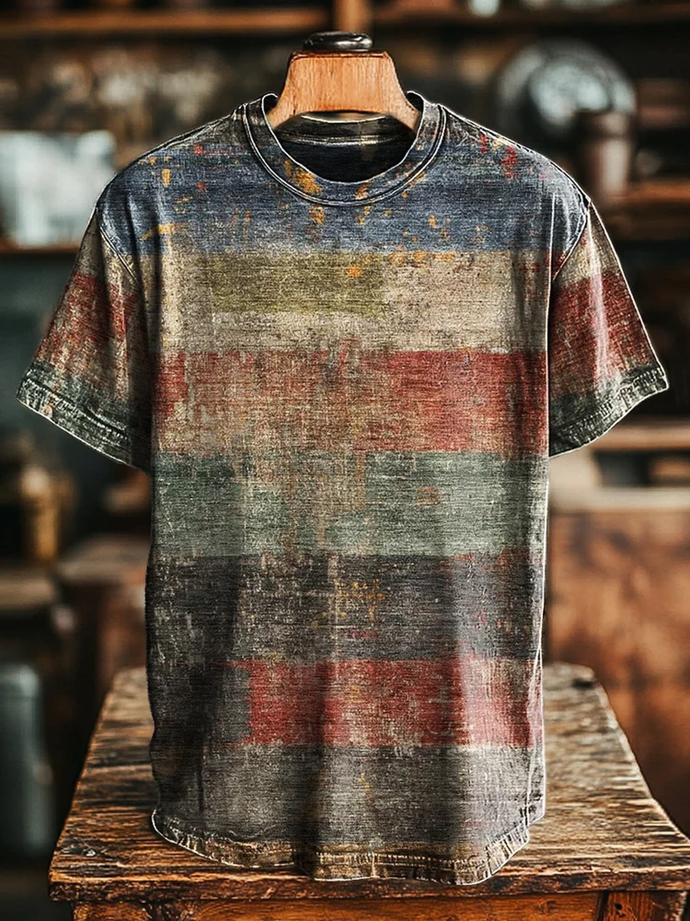 mens vintage distressed striped t shirt color block short sleeve round neck casual top with suitable for wear machine washable polyester fabric retro   for everyday outfits layering gift