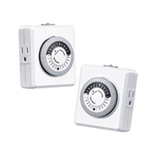 2 pack plug in mechanical timer 24 hour cycle indoor outlet timer 30 minute dual 3 prong outlets 125v 15a 3 4 room lights lamps and home appliances