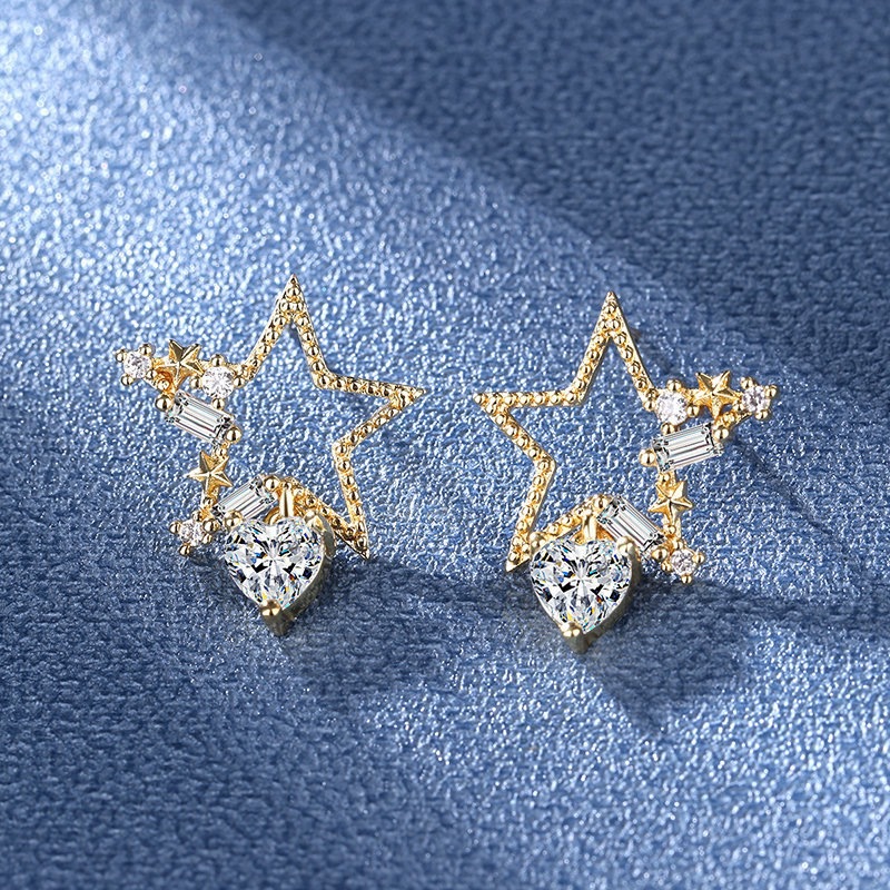 2pcs Ultra-Sparkling Star Zirconia Stud Earrings, Elegant Gift