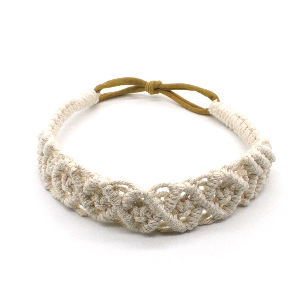 Image of 1pc Bohemian Macrame Headband For Women - Elastic Hair With Knots & Style, Suitable For Beach Weddings, Festivals, Casual Attire - Fiber Hair