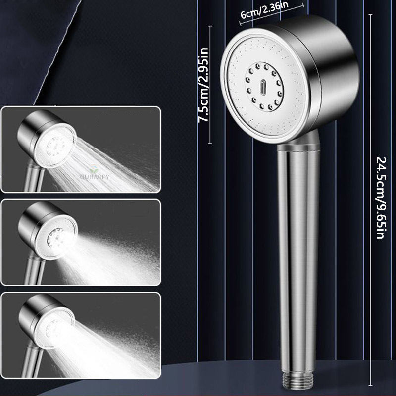 TEMU 1 X Boost Pressure Shower Head, Handheld Shower With 3 Spray Modes, Durable Stainless Steel Material, Shower Head Suitable For Bathrooms, Modern