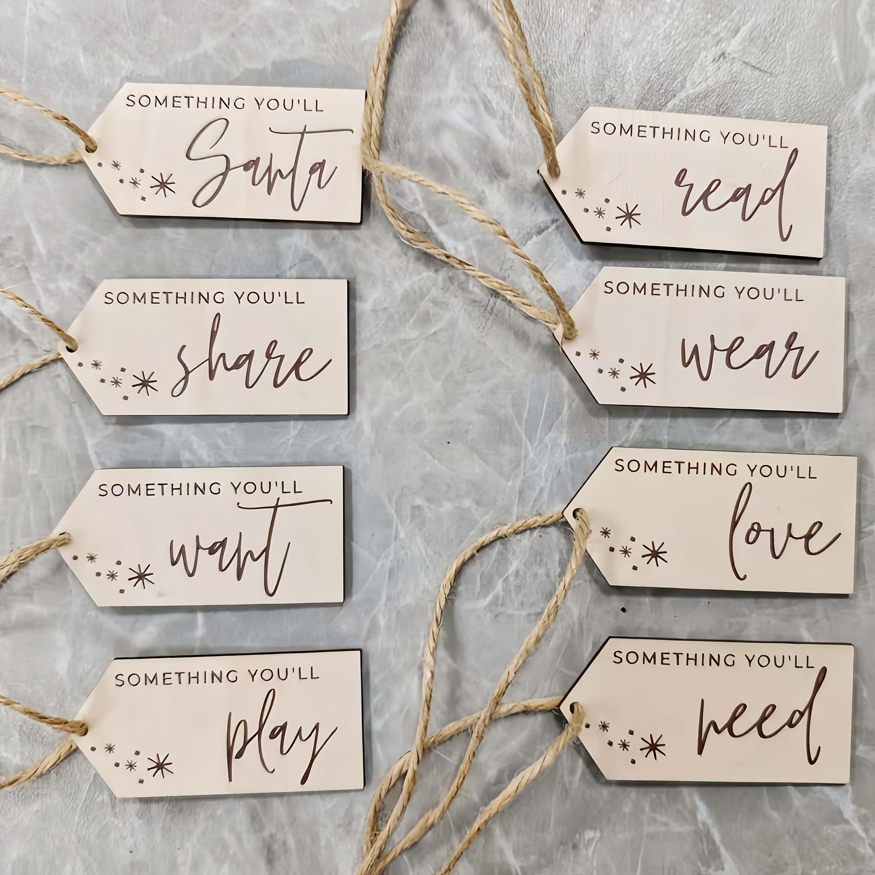 TEMU 2d Flat Christmas Gift Wooden Tag, Want, Wear, Need, Read - 8pcs Wooden Gift Tag Set - Reusable, Holiday Gift, Holiday Decor, Country Style