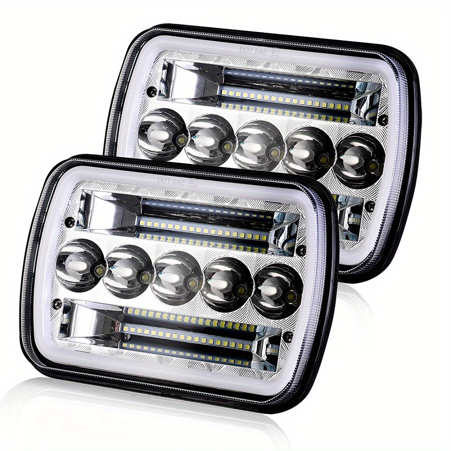 TEMU 1 Pair 7x6 Inch Led Car Headlights For Beam Drl, Plastic Housing And Lens, , 4 Models Suitable For Most Vehicles With Sealed Beam Headlights