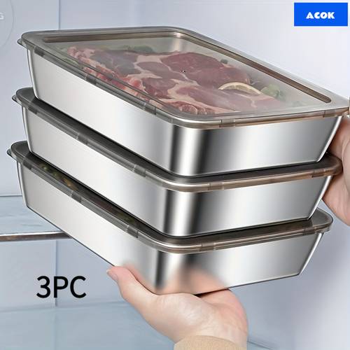 3pcs stainless bowls with lids airtight dustproof insect proof food grade stainless steel refrigerated fresh keeping space saving kitchen food preparation bowls