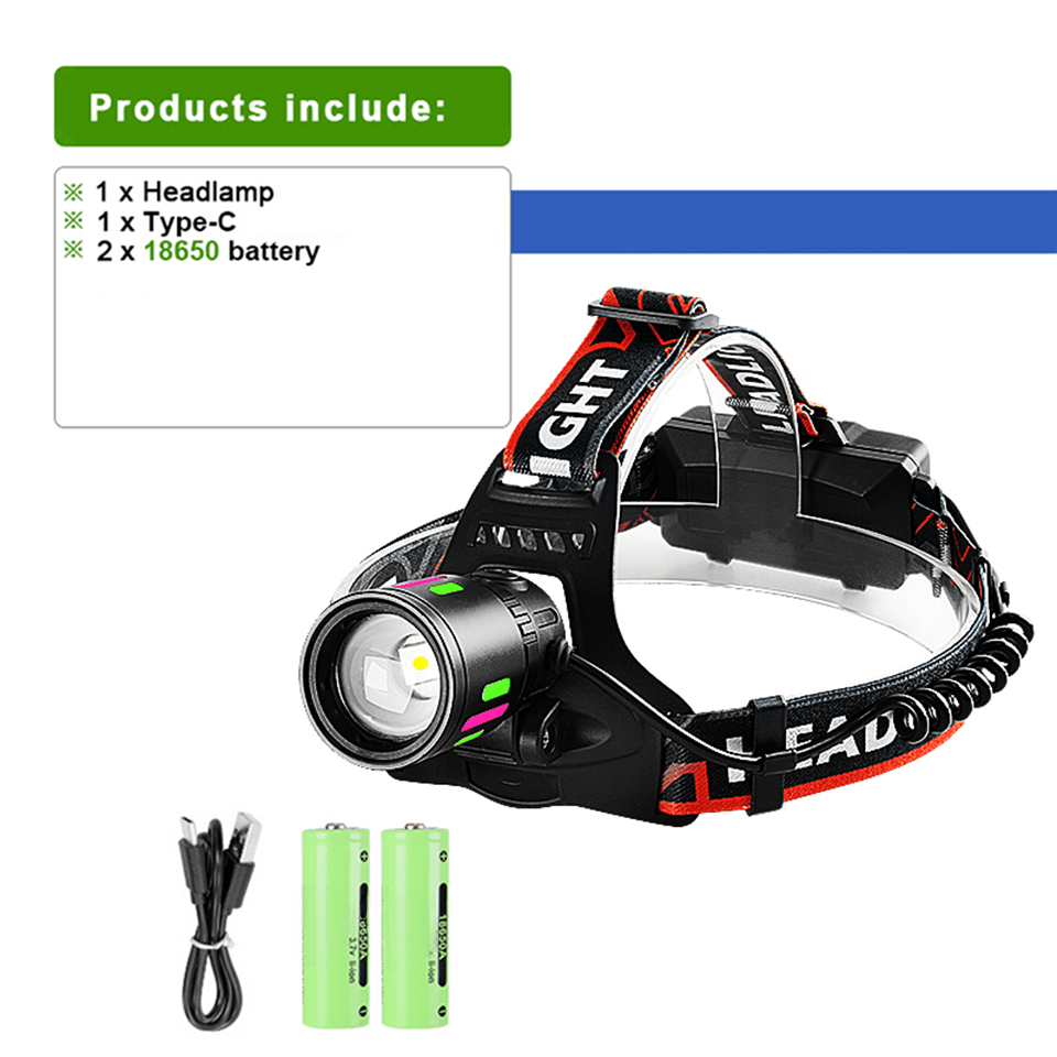 TEMU Wuzhishang Rechargeable Headlamp, 1pc 6000mah Aluminum Alloy Head Light With 90° Adjustable Beam & , Type-c Usb Charging For Fishing Camping
