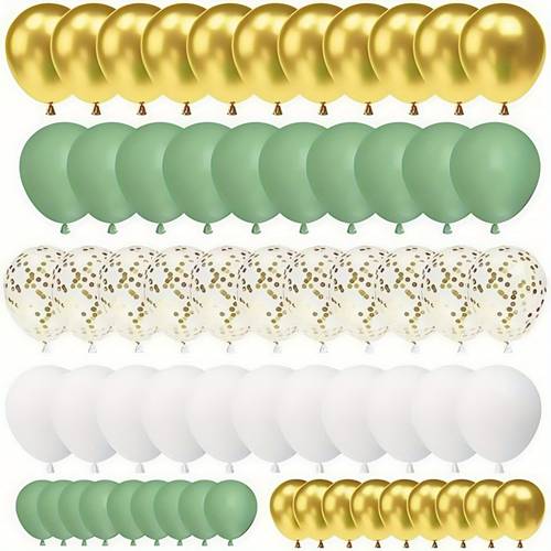 70 stück ballons in weiß, gold und grün, mit salbeigrün, olivgrün und metallisch goldener -latexballons, zum dekorieren von geburtstagen, hochzeiten, taufen und jubiläen