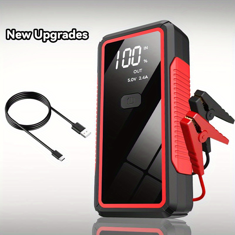 TEMU Compact Vehicle Jump Starter With A 10000mah Power Bank - 12v Battery Booster For 6.0l Gasoline And 4.0l Engines - Suitable For Cars,