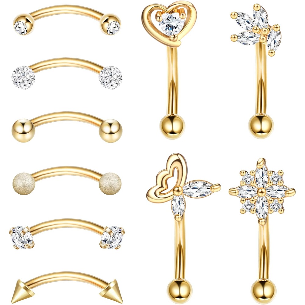 Image of Stainless Steel Curved Barbell Daith Rook Earring With Cubic Zirconia | For Belly Lip Cartilage Piercing, Synthetic Zirconia, Milacolato Brand, Suitable For Daily And Party Occasions