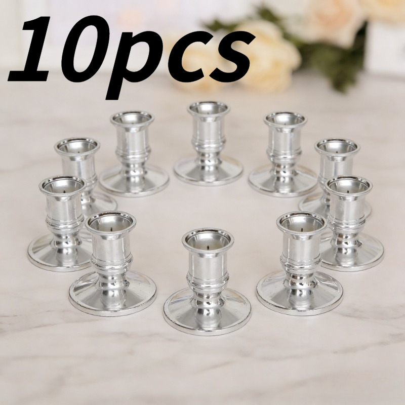 TEMU 10pcs Silvery Candlestick Bases, Suitable For Wedding Decorations, Artistic Candlesticks, Home Decor, Wedding Venue Atmosphere Decoration Props