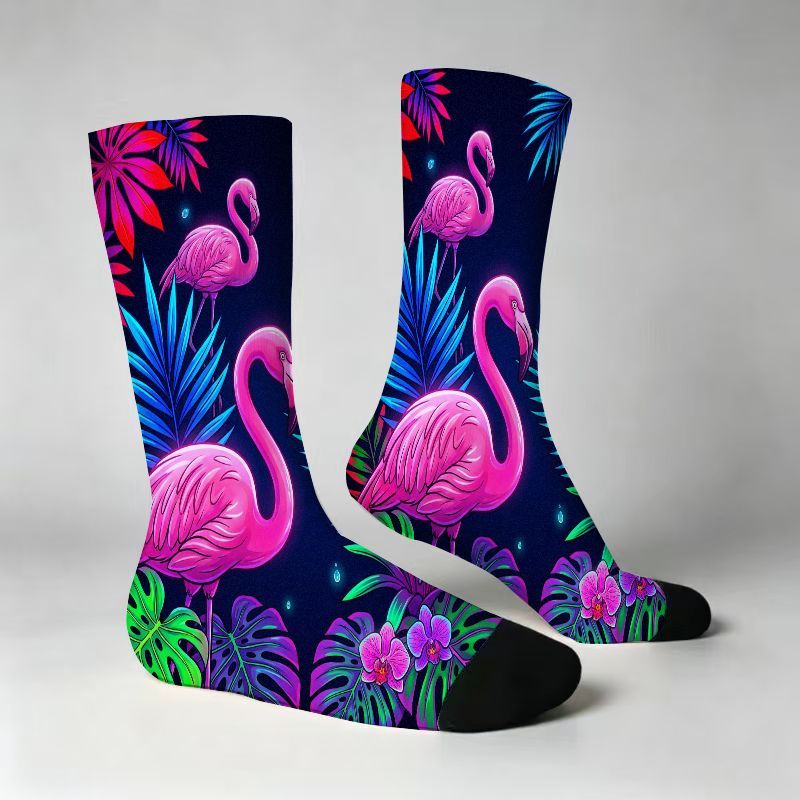 TEMU Calcetines tipo deportivos con estampado de flamenco y hojas , llamativos calcetines casuales con pájaro rosa y temática de , calcetines cómodos
