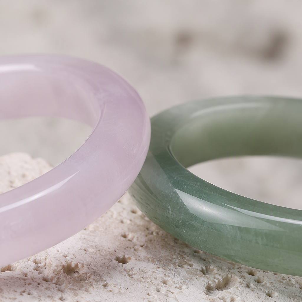 2pcs Solid Pink Quartz & Green Agate Stackable Ring Set for Her