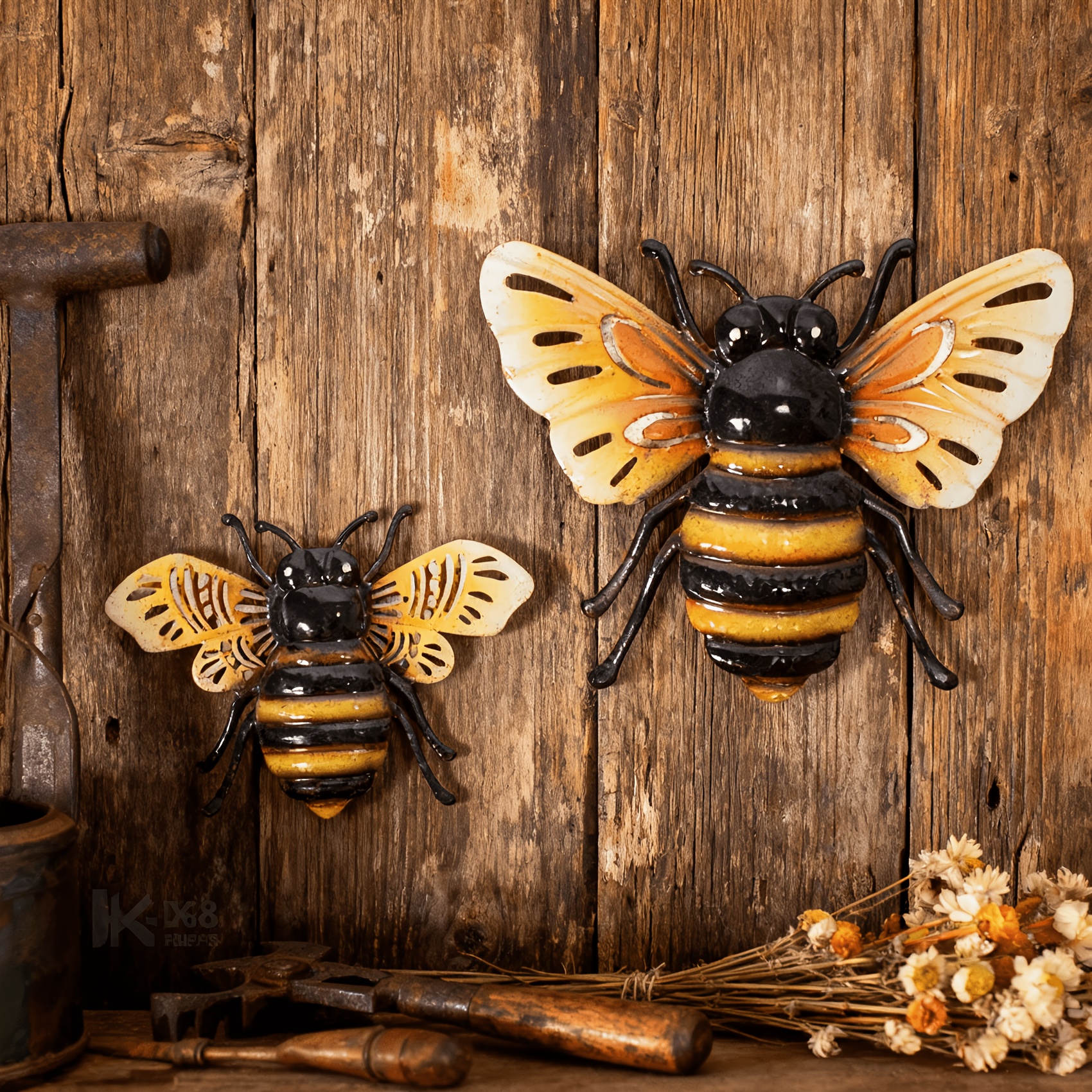 TEMU 2d Flat, [2d Flat] 2pcs 2.5d Acrylic Wall Wall Decor, Realistic Colorful Bee Sculptures With Glass Wings, Rust-proof Outdoor Garden Fence
