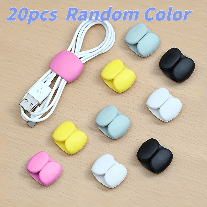 TEMU 20pcs Random Color Cable Organizer Clips, Sturdy Plastic Wire Holder, Cord , Prevent Tangling For Charging Cables, Earphones, Earbuds, Portable