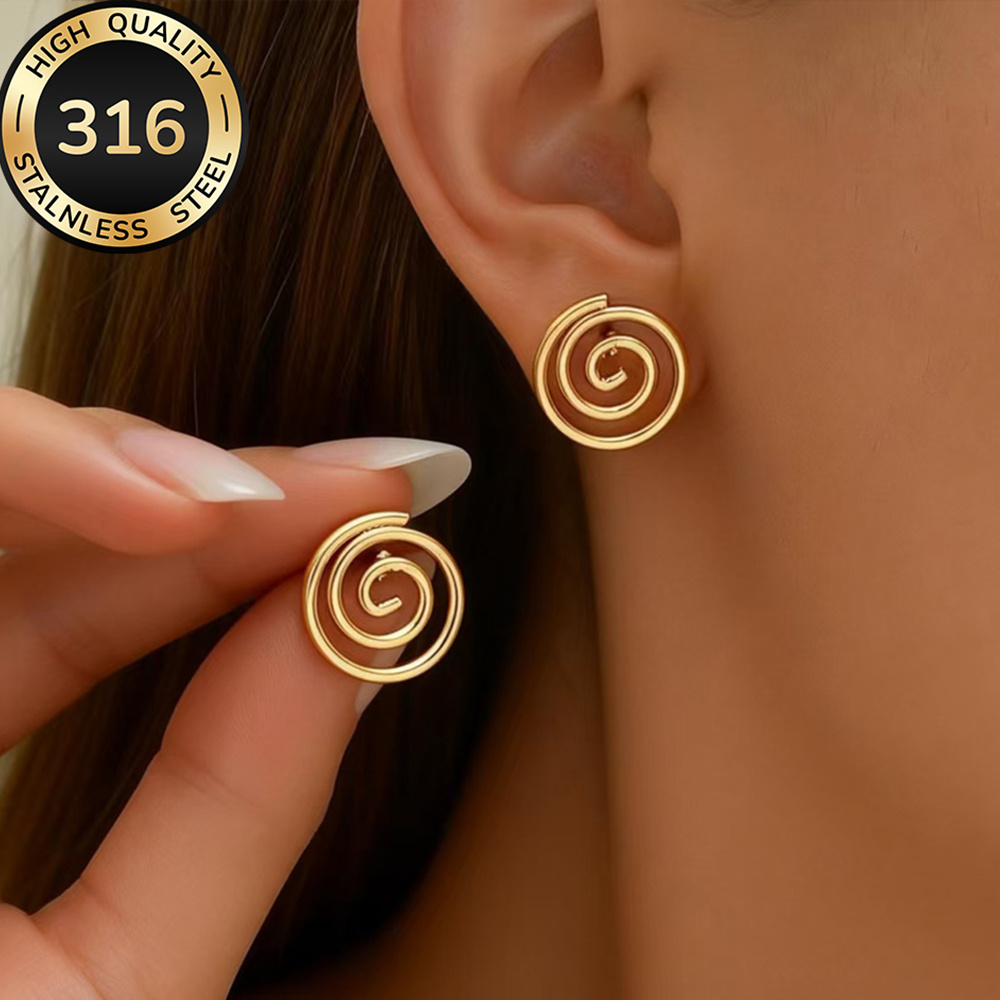 E-shop Hochwertige goldene Ohrstecker aus Edelstahl, hypoallergen, lichtecht, einfach und elegant, geeignet für den oder Party-Mode, Damenohrringe,
