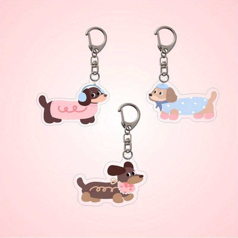 TEMU 2D Flat - [2D Flat] Llavero Pas, Set de 3 piezas, Lindo llavero de perro salchicha, estilo que Ruth, Colgante acrílico para bolso, Decoración