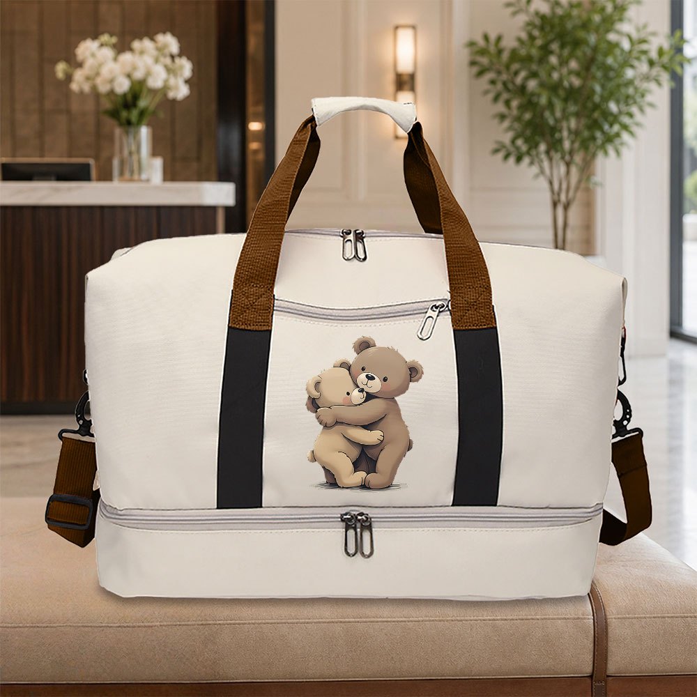 TEMU New Embrace Little Bear Pattern Men's Tote Bag, Versatile Style Premium Look Design Double Zipper Closure Suitable For Outdoor Sports Fitness