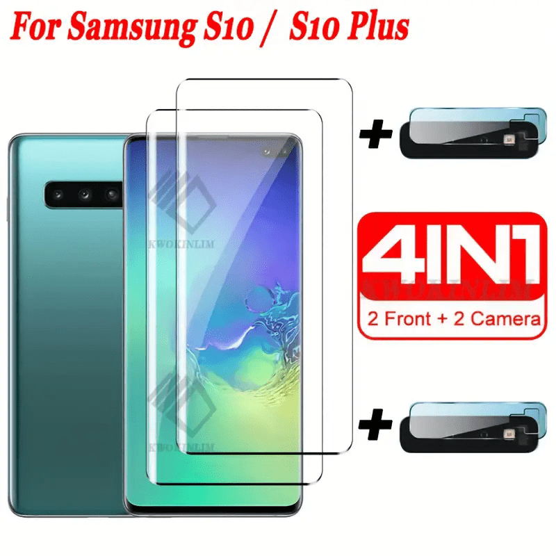 TEMU 2+2pcs 4-pack, 3d Screen Protector Tempered Glass, Screen Protector Film For S10/s10+ Tempered Glass And Camera Lens - Scratch-resistant