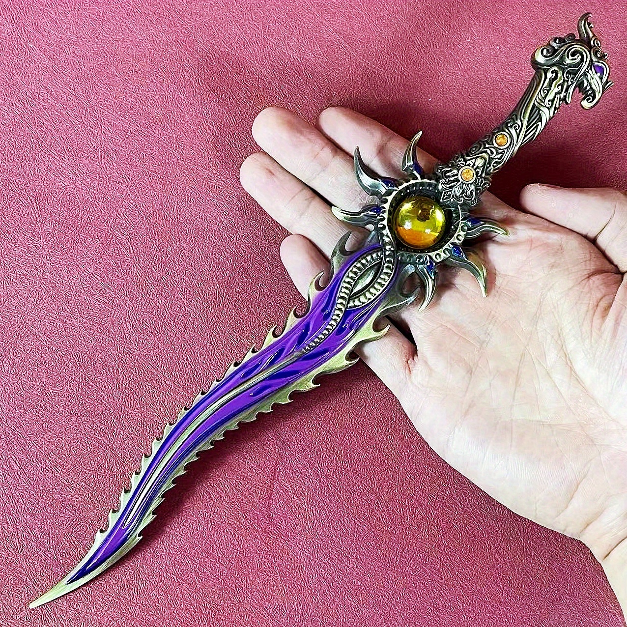 TEMU Porte-clés Rouge en Métal de 28 cm (11 pouces) 28Cm, Petite Épée, , Mini Couteau Ninja, Lame, Sûr, Non , Japonais, Clé, Épée Damas, Original,