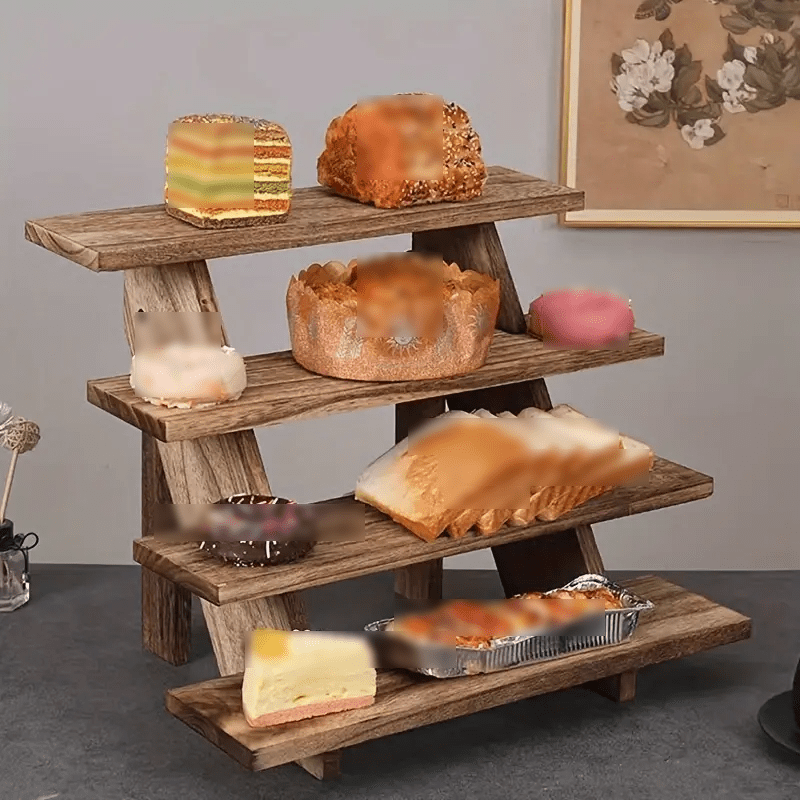 TEMU Rustic 4-tier Wooden Display Riser Stand For Figurines, Desserts, Jewelry, And Home Retail Showcase