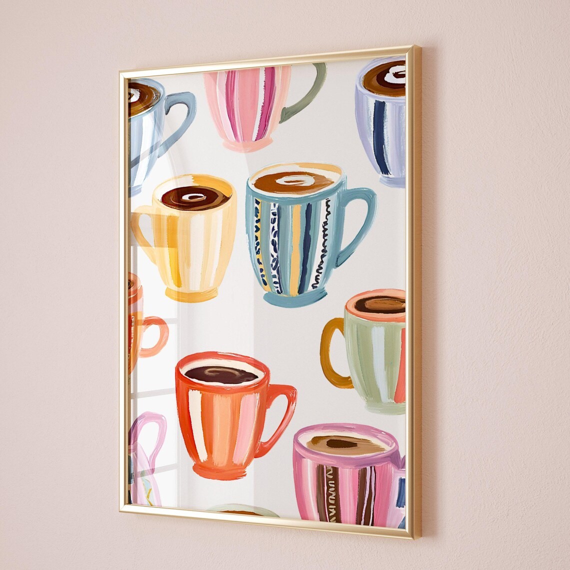 E-shop 1 Stück rahmenloses Kaffee-Themen Wandkunst Poster - Retro Kaffeewagen Kunstdruck, bunte Kaffeetasse & Bohnenmalerei, minimalistische Küchen- &