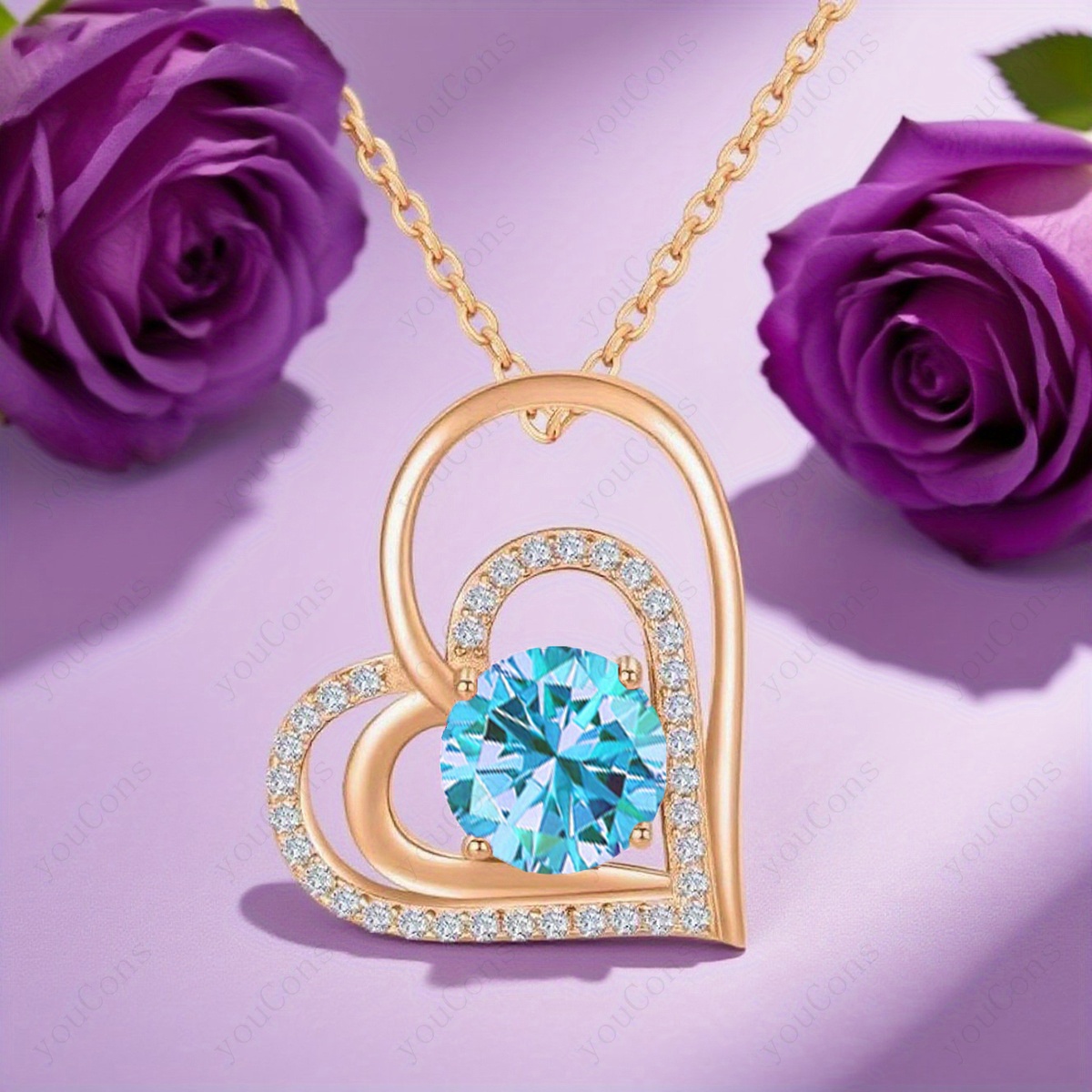 Luxury Light Blue Synthetic Zirconia Heart-Shaped Pendant Necklace