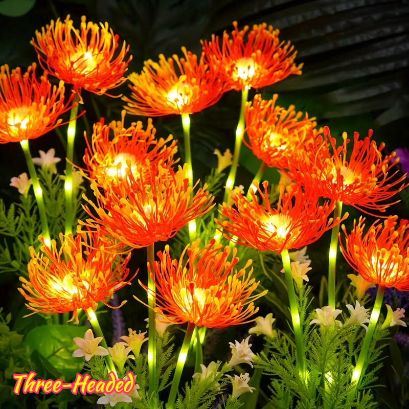 E-shop Drei-Kopf-Gartenleuchte für den Außenbereich, solarbetrieben mit Nachtbeleuchtung, bietet ein warmtoniges oder gelb/rosa Blumendesign, ideal für